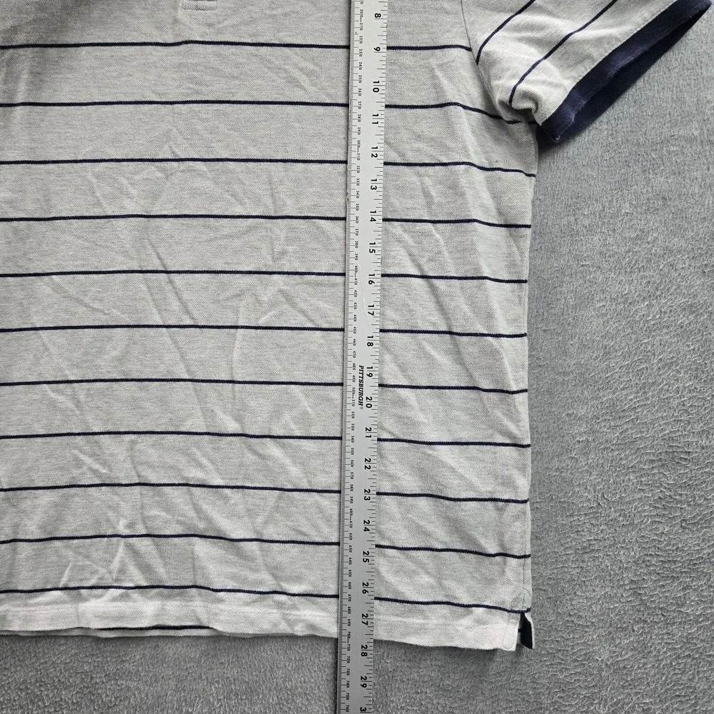 Banana Republic Men Polo L Gray Navy Striped Organic Cotton Short Sleeve